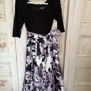 Black and Floral Midi Dress